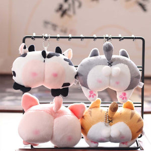 New Plush Cat Ass Keyring Cartoon Corgi Dog Ass Keychain