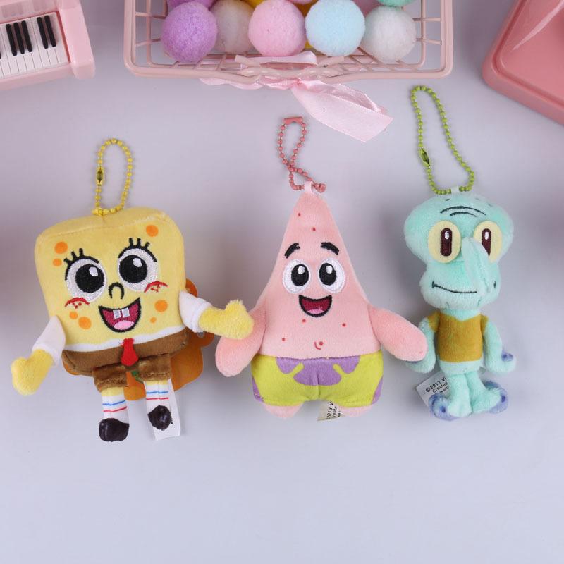 Kawaii Spongebobs Plush Backpack Keychain Toys  Bag Pendt Ornaments